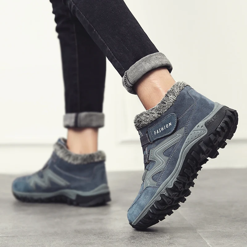 

Men Winter Snow Boots Shoes With Fur Warm Mens Winter Boots Work Shoes Men Footwear Fashion Rubber Ankle Shoes Big Size 39-46