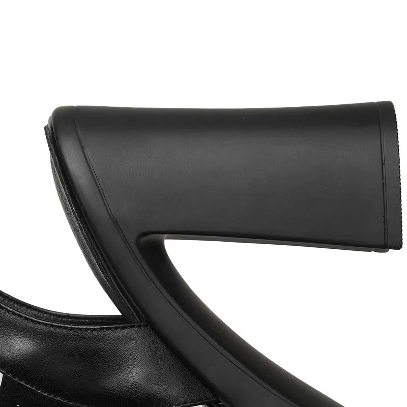 blanc forme Chaussures Véritable Cuir Hauts Arrière Épais Noir Talons Femmes Dames À D'été Sandales En Gladiateur Sangle Plate 2019 Mode P8Hvqn40w