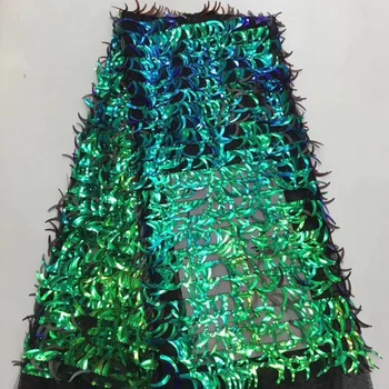 

(5yards/lot ) 2019 New High quality emerald green Velvet African tulle lace French net lace fabric with Sequins for party dress