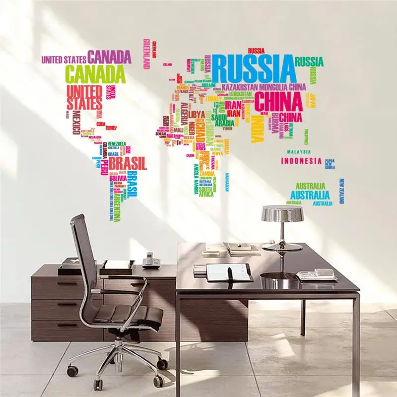 

Country Names World Map Wall Stickers Office Living Room Home Decorations Pvc Decals Diy Letters Mural Art