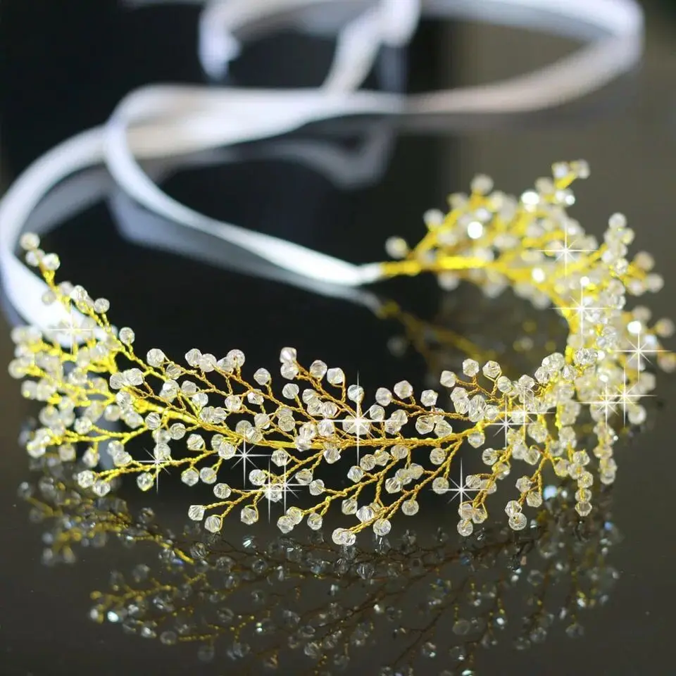 

2018 new European gold crystal soft chain beads hairband headdress wedding hair jewelry