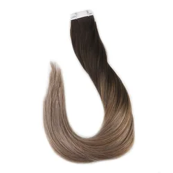 Full Shine Tape Hair 20 Pcs 50 Gram Color #2 Dark Brown Fading to #6 and #18 Ash Blonde Remy Haar Dip Dye Extension De Cheveux Full Shine Tape Hair 20 Pcs 50 Gram Color #2 Dark Brown Fading to #6 and #18 Ash Blonde Remy Haar Dip Dye Extension De Cheveux