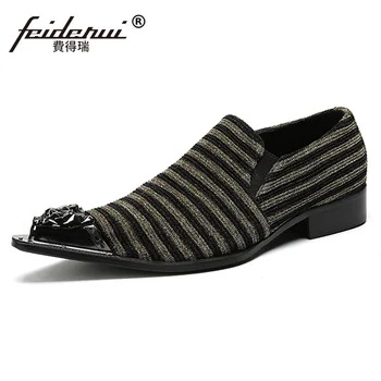 

Plus Size Italian Pointed Toe Metal Tipped Man Formal Dress Loafers Genuine Leather Handmade Men's Wedding Party Shoes SL274