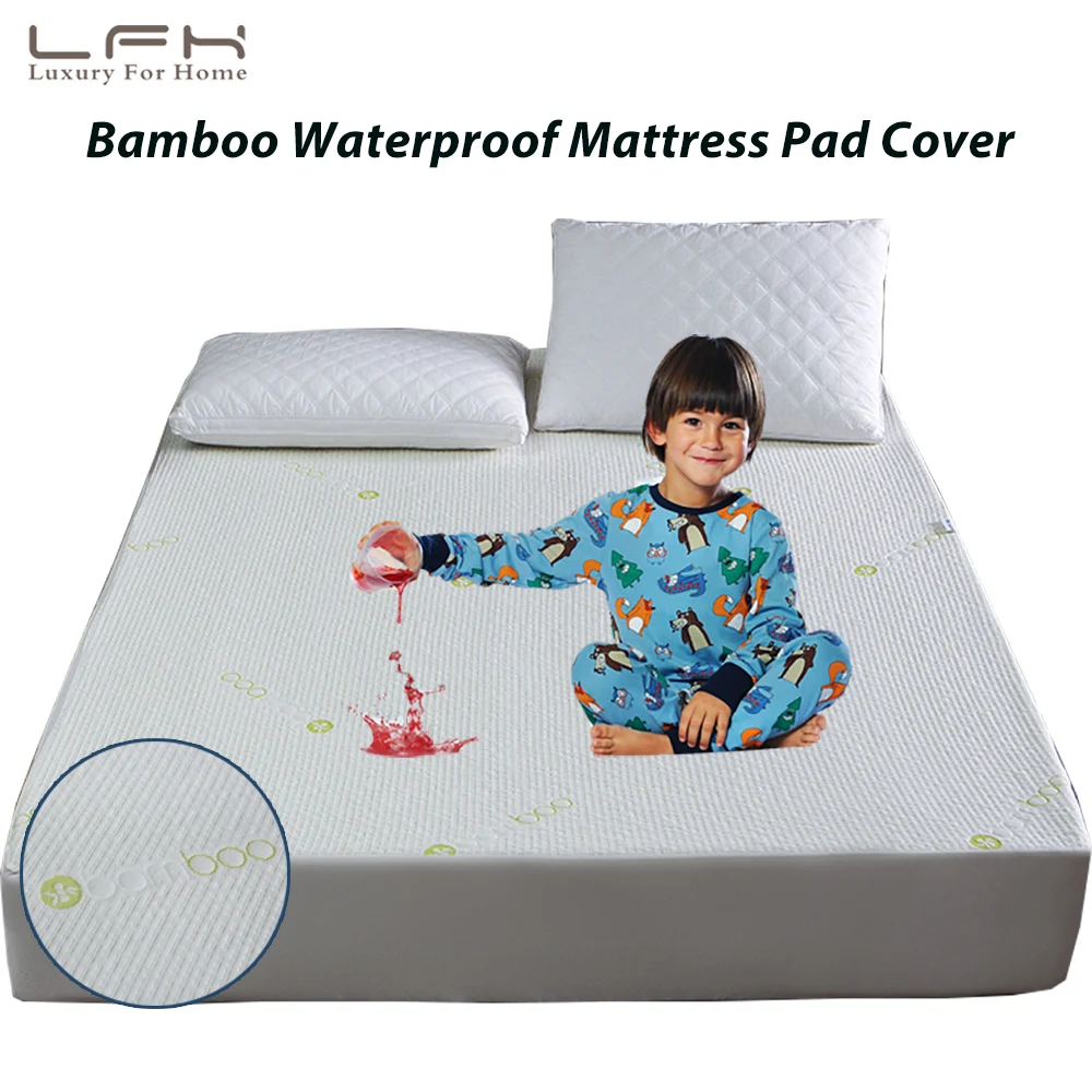 

LFH Bamboo Fiber Mattress Pad Jacquard Waterproof Mattress Protector Anti Mites Bed Cover Fit For Foam Mattress Cover Matelas