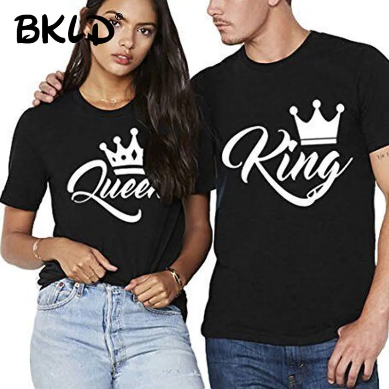 BKLD King queen парные футболки с принтом короны одежда для пар летняя футболка повседневные топы с круглым вырезом Футболка для влюбленных