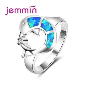 

Brand 925 Sterling Silver Jewelry Unique Fish Pattern Sparkly Blue Opal Ring Fashion Party Engagement Jewelry Gift for Women