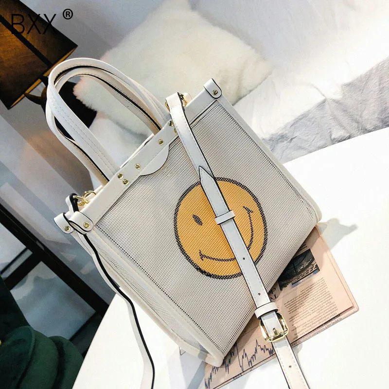 

[BXX] 2019Summer Woman New Arrival Hollow Out Smiling Face Single Strap Double Handels High Capacity Messenger Bag Handbag LM930