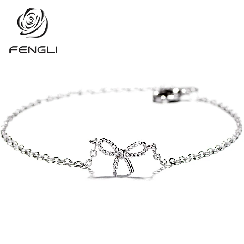 FENGLI Silver Color Jewelry Bow Bracelet for Women Girl Hollow Simple Tie Chain Bangle Female Party Gift | Украшения и аксессуары