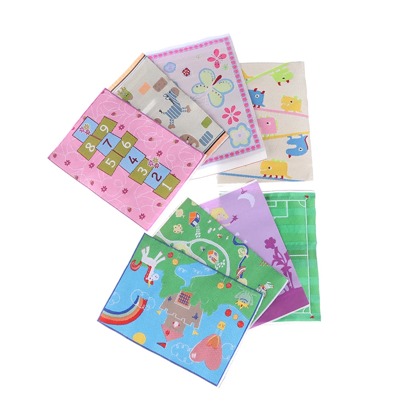 Doll House Cartoon Pattern Turkish Carpet Dollhouse Kit Carpet Mat Rayon Thread Cartoon Mini Carpet Miniatures 1:12 Accessories