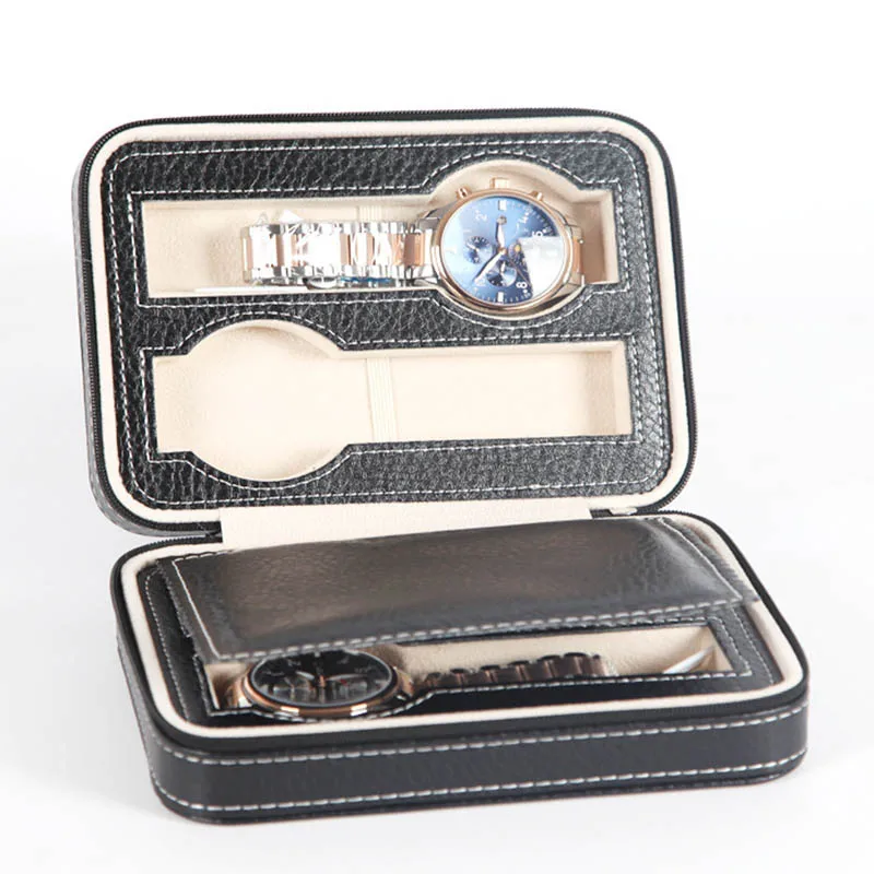 

Portable 2/4/8 Grids Travel Watch Box PU Leather Zipper Storage Case Watch Organizer LL@17