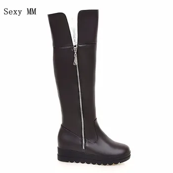 

Winter Warm Snow Boots Woman Platform Wedges Knee-High Snow Boots Women Long Boots Ladies Shoes Plus Size 34-40.41.42.43