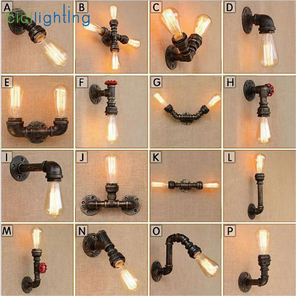 Loft Industrial Wall Light Iron Rust Water Pipe Retro Wall Lamp Vintage E27 Sconce Lights Home Lighting Fixtures Lustres Luz