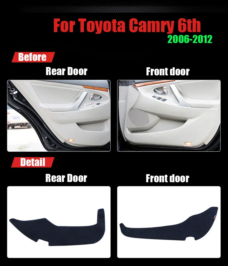 4 шт тканевая дверца защитные подстилки анти-кик декоративные колодки для Toyota Camry 6th 2006-2012