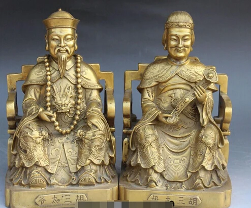 

B0601 free shipping Bronze Custodian God Third Grand Master Hu San grandmother Tai Nai Ye Pair statue