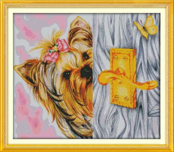 

Dog playing hide and seek Printed Canvas DMC Counted Cross Stitch Kits printed Cross-stitch set Embroidery Needlework