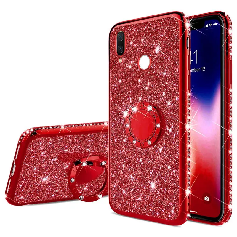 Алмазный чехол с блестками для Xiao mi Red mi Note 7 Red mi K20 Pro 7A 7 6A 6 с автомобильным кольцом для Xiaomi mi 9 SE mi 8 Lite A2 - Цвет: Red