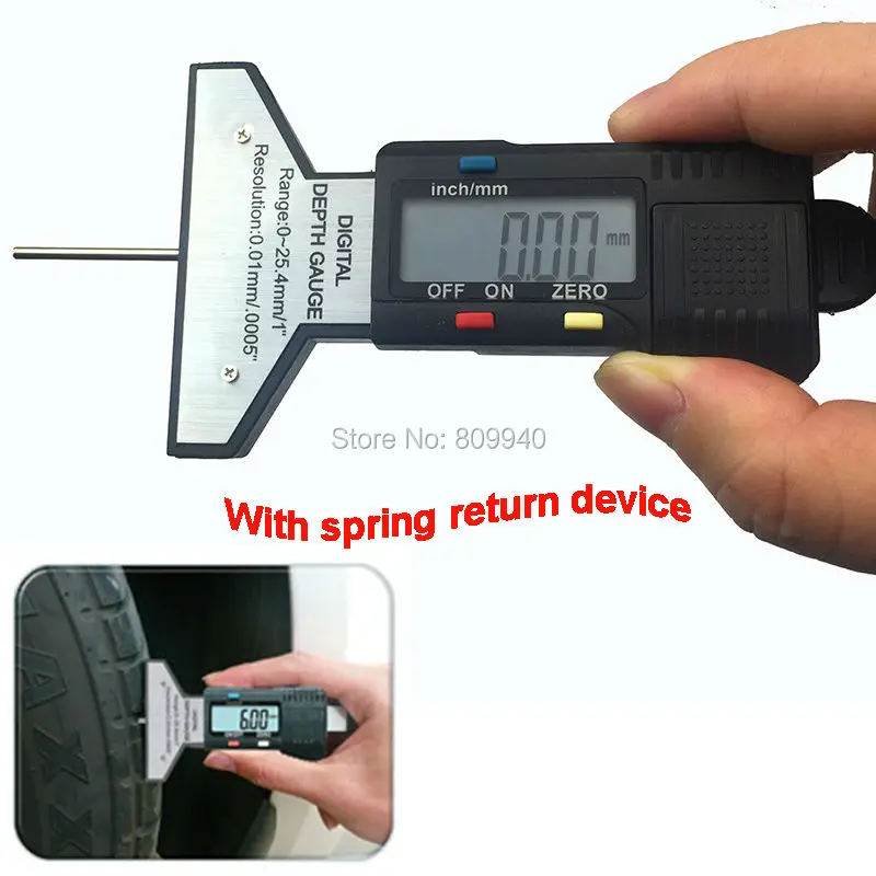 0 25mm/1" Digital Tread Depth Gauge with spring return device Tread