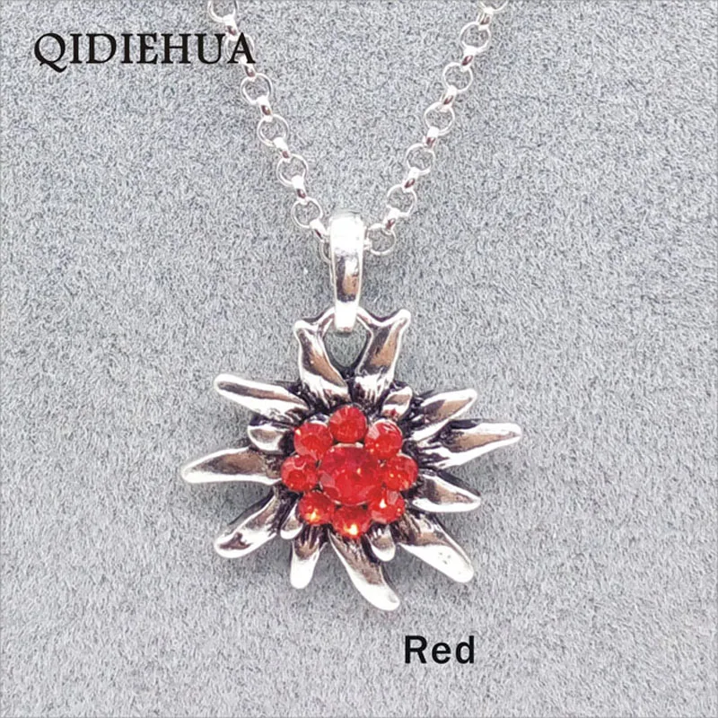 

QIDIEHUA 6 Colors New German Antique Silver Flower Pendant Necklaces For Women Oktoberfest Austrian Edelweiss Necklace Wholesale