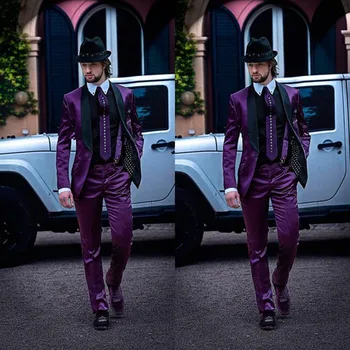 

2017 New Italian Mens Suits Purple Jacket with Black Collar Wedding Tuxedos latest coat pant designs men Suit costume homme
