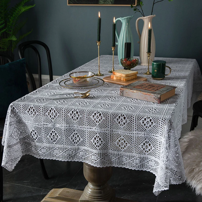 

Simanfei Hollow Square Print Decorative Table Cloth Cotton Linen Lace Tablecloth Home Decor Dining Table Cover For Kitchen