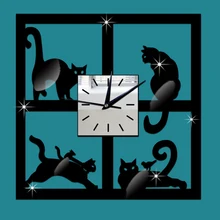 3D Crystal Mirror Wall Clock Black Cat Decorative Clock Vintage Home Wall Decor Acrylic Home Clock Decorative Hanging Wall Clock