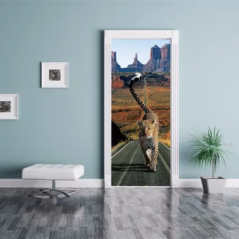

2 pcs/set Leopard on the road Wall Door Stickers murals Poster Bedroom Home Decor art adhesive Door Wallpaper ZB37