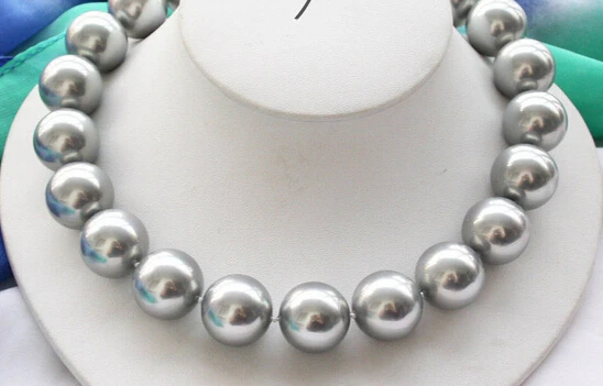 

HOT 001631 Big 17inch GRAY ROUND SOUTH SEA SHELL PEARL NECKLACE