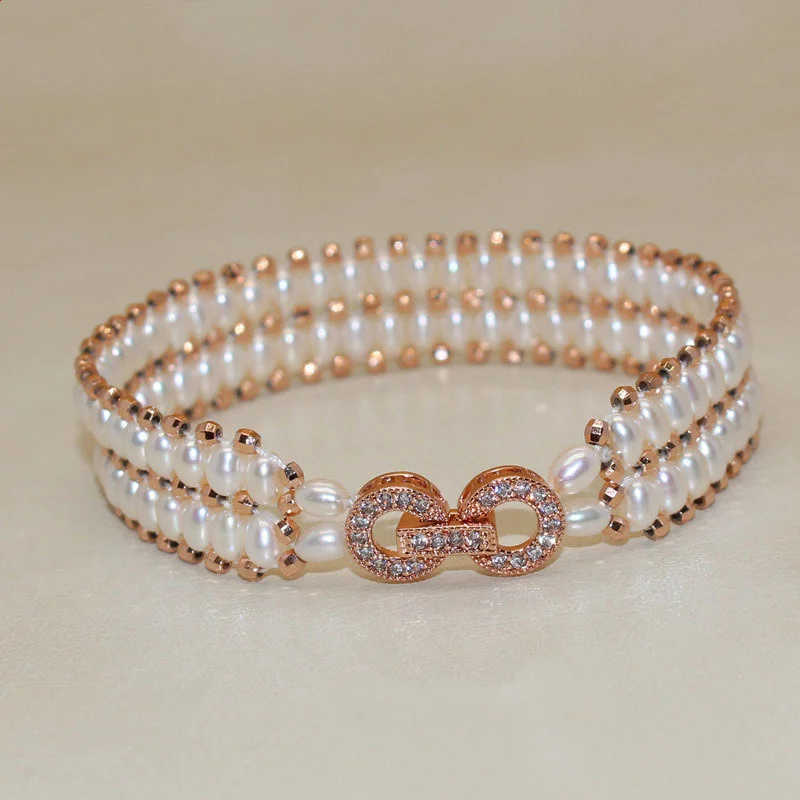 

Genuine Luxury S925 Sterling silver Double layer real Natural pearl bracelet Fashion jewelry bracelets for women Free shipping