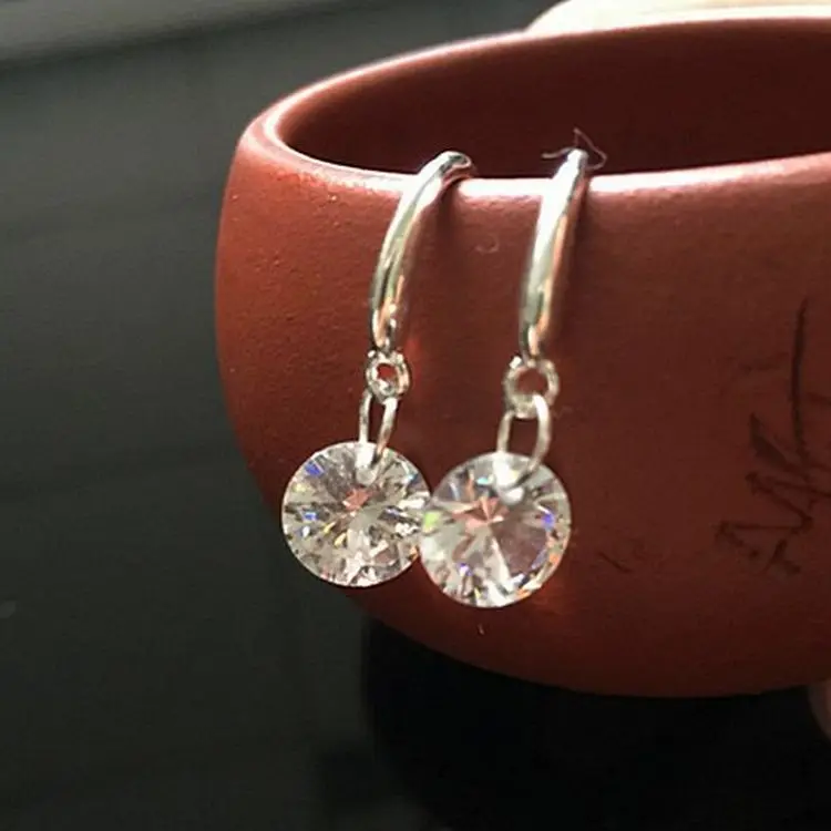 Новые серьги с белым кристаллом циркония подвесные круглые гвоздики Brinco для