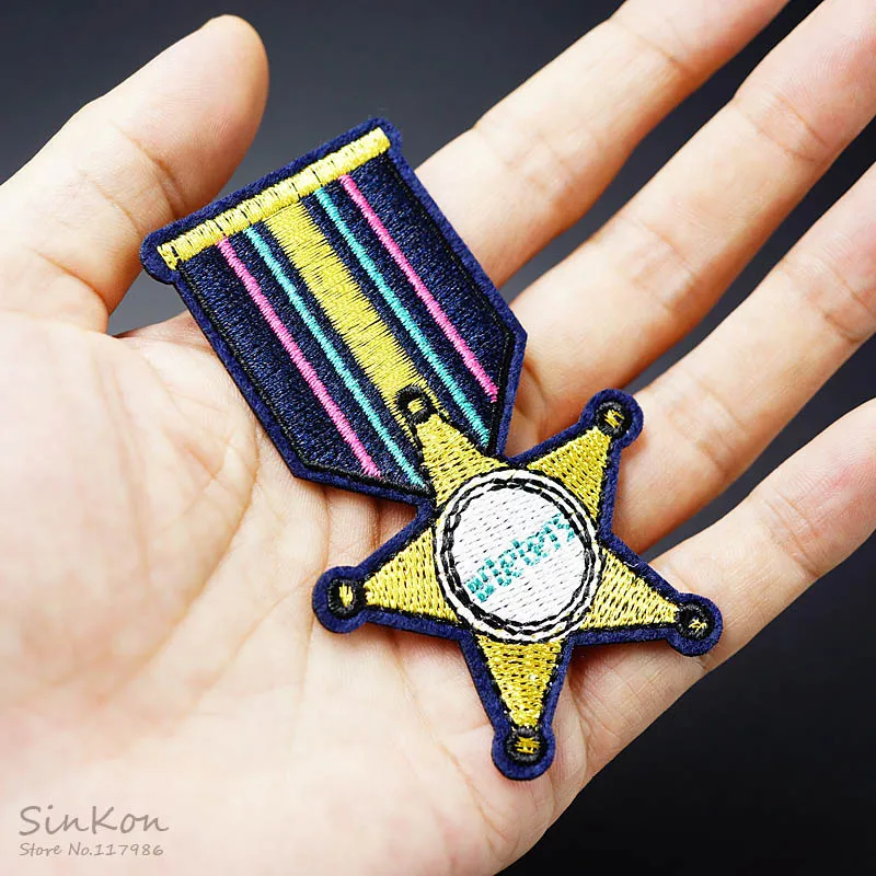 

Emblem Size:5.2x8.2cm Iron On Patch Sewing On Embroidered Applique Fabric for Jacket Badge Clothes Stickers