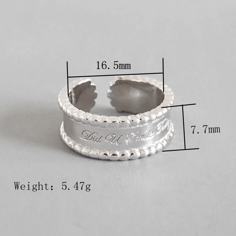 LouLeur, серебро 925 пробы, круглые бусинки, боковое широкое лицо, открытые кольца с буквенным принтом, креативные Элегантные кольца для женщин, хорошее ювелирное изделие