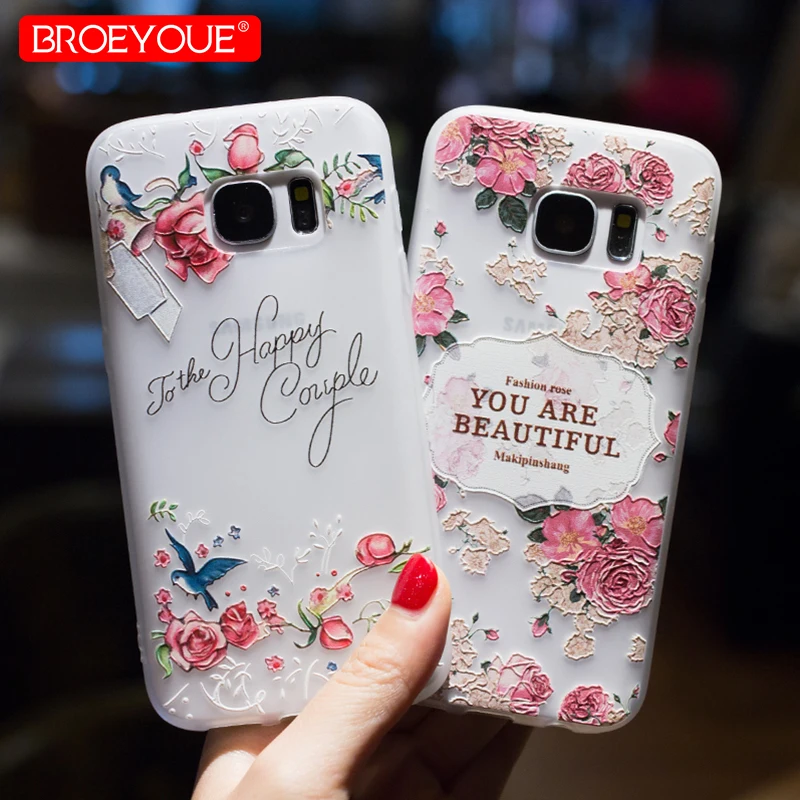 

BROEYOUE Case For Samsung Galaxy S7 Edge S8 Plus Cover 3D Relief Cute Cartoon Animal Flower Phone Case For Samsung Note 8 4 3