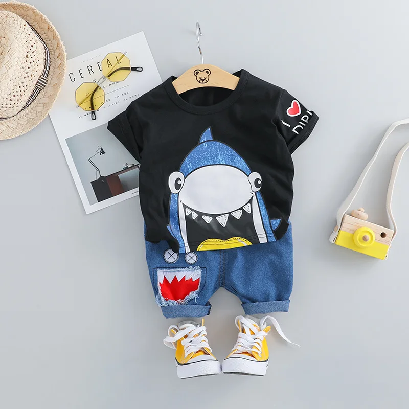 

New Toddler Baby Boy Clothes Set Leisure Cartoon Shark Pattern T-shirt&Shorts 2pcs Summer Newborn Outfit Cotton Infant Baby Suit