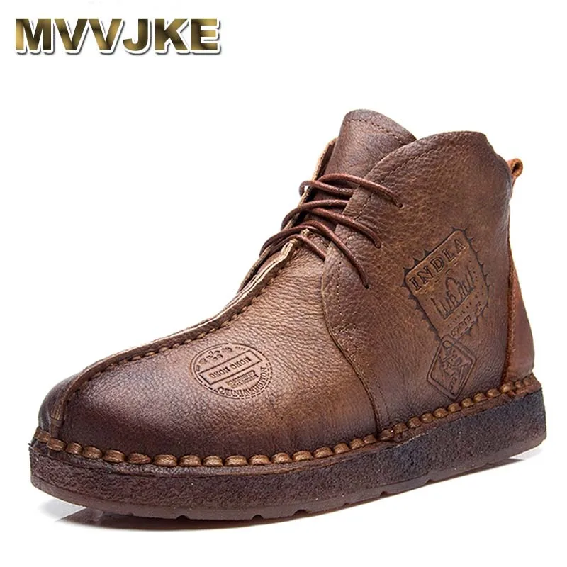 

MVVJKE HOT SALE Shoes Women Retro Boots Handmade Ankle Boots Flat Boots Real Genuine Leather Shoes Women Shoes Plus Size 42