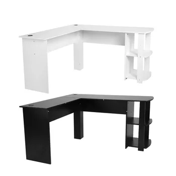 

Utility Wooden Computer Office Desk Writing Desk Home Gaming PC Furnitur L-Shape Corner Study Computer Table With Book Shelf