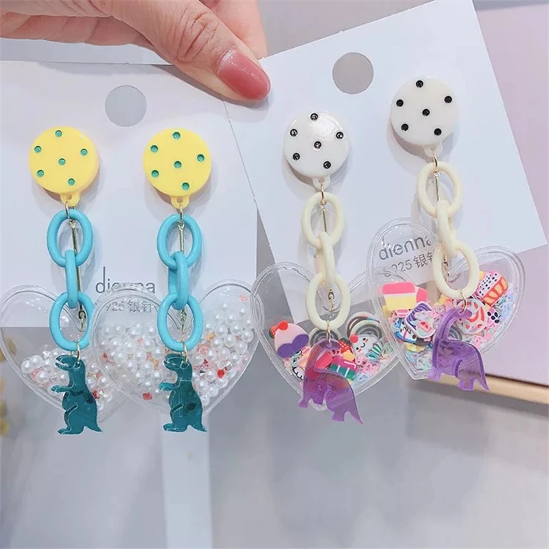 Корейская мода Качество Сердце Красочные Висячие серьги акриловые