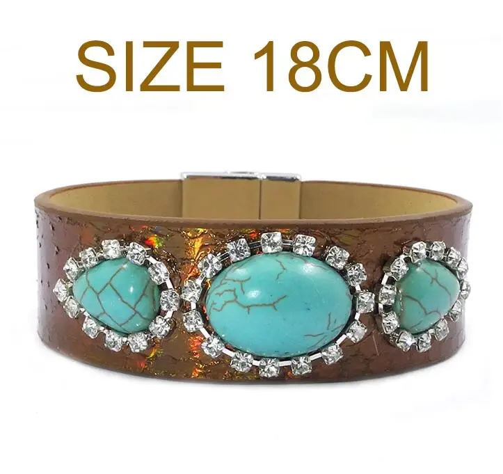 Кожаные браслеты wellmore с камнями в форме капли воды, магнитные браслеты, Есть 3 размера, богемные браслеты для женщин - Окраска металла: BROWN 18CM