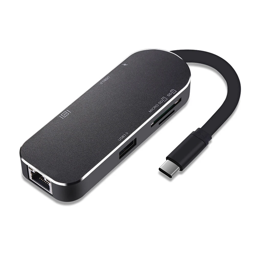 

7-in-1 Multifunction USB-C Hub Type C to HDMI 4K Video RJ45 Gigabit Ethernet USB 3.0 Hub SD TF Card Reader QJY99