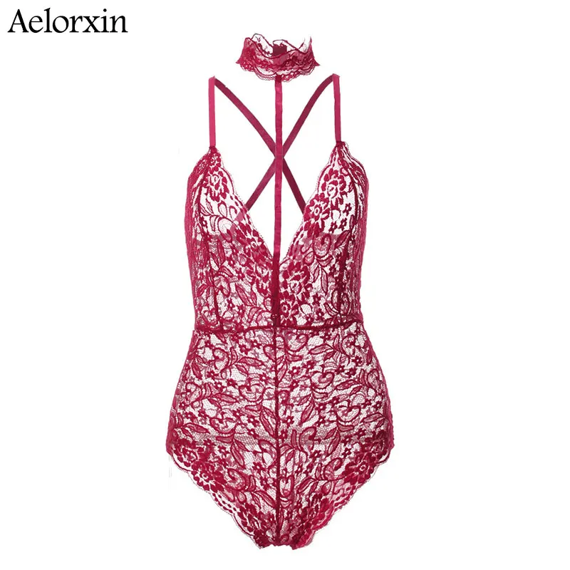 

Aelorxin Sexy Transparent Women Jumpsuit Black Bodysuit Female Nightgown Lace Gauze Ultrathin Playsuit