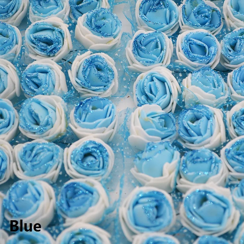 36 шт./лот двойной цвет мини ПЭ пена Роза из искусственного шелка Цветы головы с блестками порошок для свадебной вечеринки домашний декор - Цвет: blue