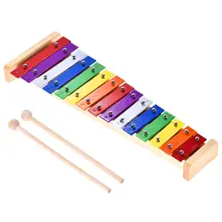 Горячая Распродажа Красочные Glockenspiel деревянный ксилофон и алюминий ударный музыкальный инструмент развивающие игрушки 15 тонов