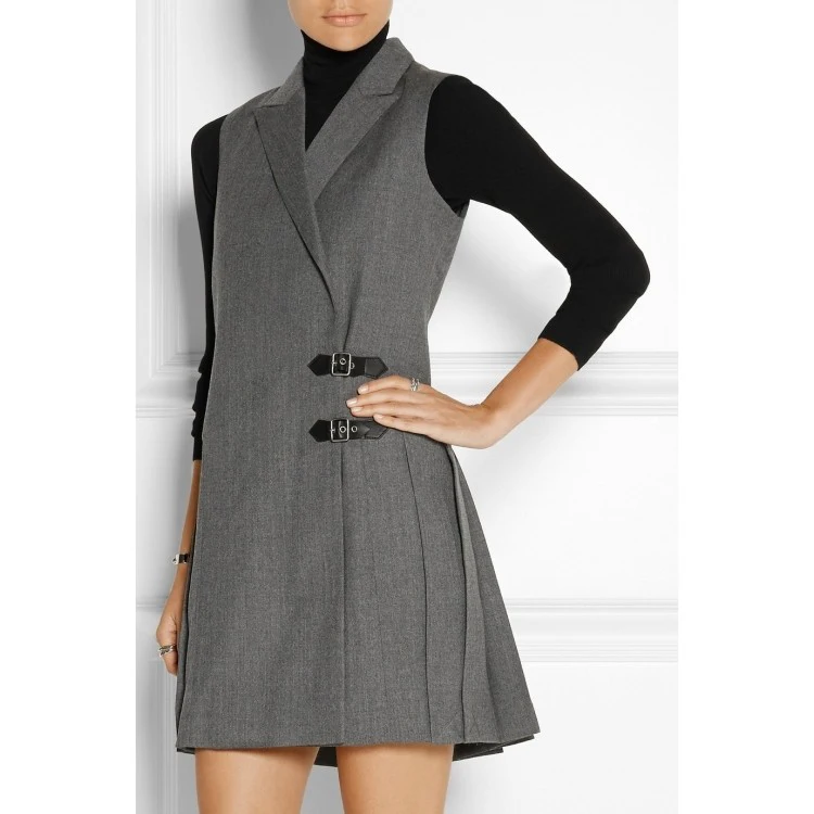 Wanita Elegan Kerah Yg Terlipat Ke Bawah Kerah Panjang Menengah Rompi Desain Lipit Gray Wanita Pakaian Kerja Rompi Long Vest Designer Vestvest Design Aliexpress