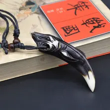 UMGODLY Прохладный Ретро панк подвеска в форме акулы Племенной деревянные бусины волк зуб ожерелье талисман имитация кости яка мужские ювелирные изделия