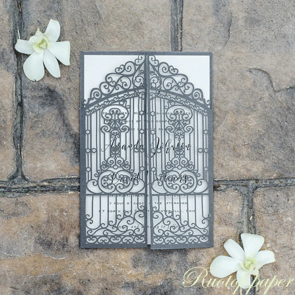 

Free Shipping Gate Style Laser Cutting Luxury Wedding Invitation Card Special Invitations for party personalize Invitation cards