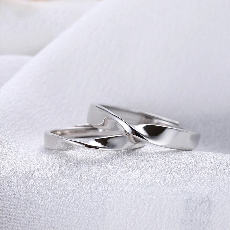 925 Sterling Silver Couple Rings Opening Hipster Mobius Ring For Women Men Minimalist Adjustable All-Match Jewelry Student Gift