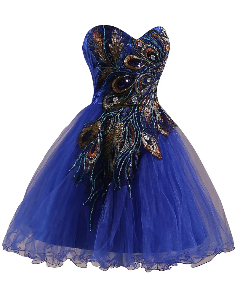 169 2017 New Peacock Lace Royal Blue Black Short Prom Dress Cheap Homecoming Graduation Dress (4)
