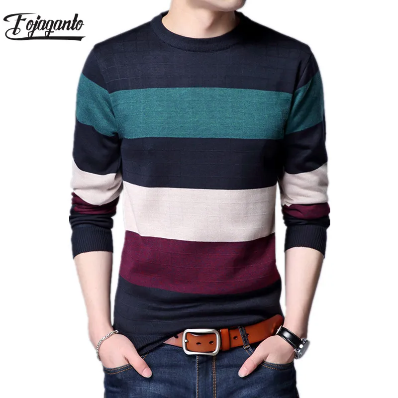 Fojaganto Новый мужской свитер Повседневный пуловер Одежда Полосатые свитера Мужская мода трикотаж мужской топ с длинными рукавами