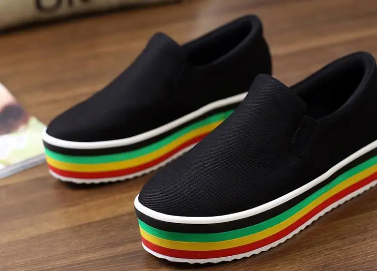 

2018 New Thick-bottomed Large yard 41-43 Platform shoes Rainbow Bottom shoes Spring New canvas Lazy shoes