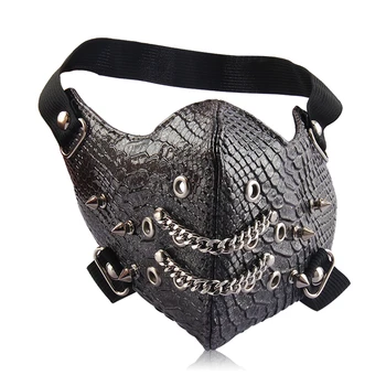 

Punk Snake Skin Spike Stud Masks Steampunk Face Mask Cosplay Party Retro Rivets Face Mask for Men Women with Chain