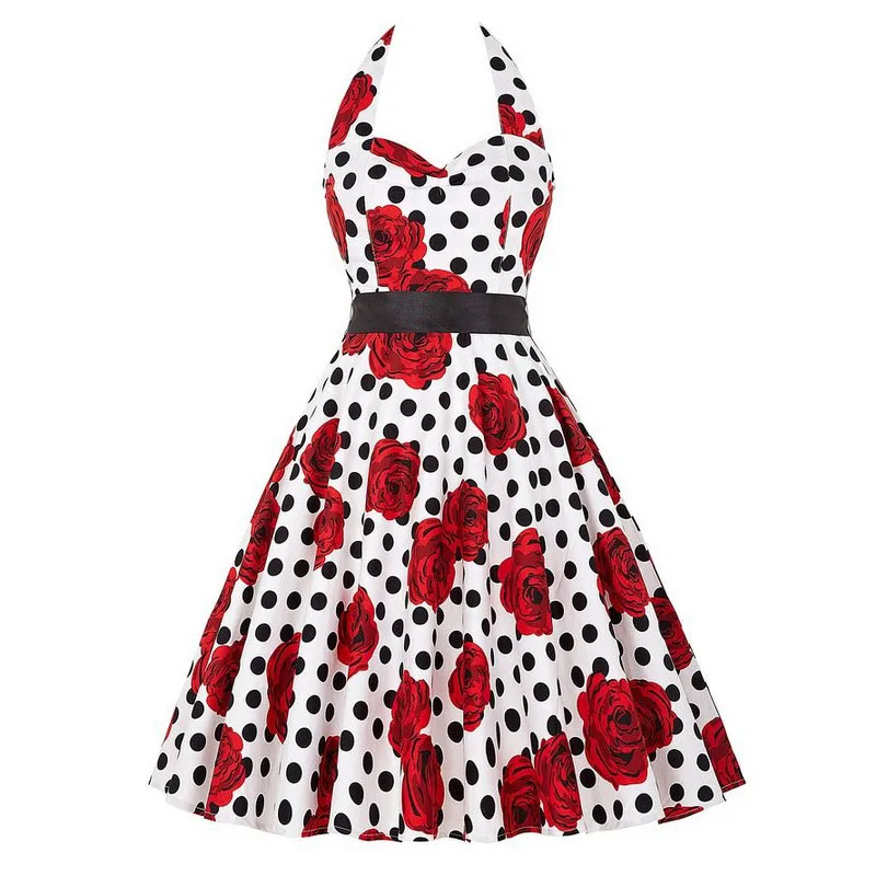 Sexy Retro Red Polka Dot Dress Audrey Hepburn Vintage Halter Dress 50s 60s Gothic Pin Up Rockabilly Dress Plus Size Robe